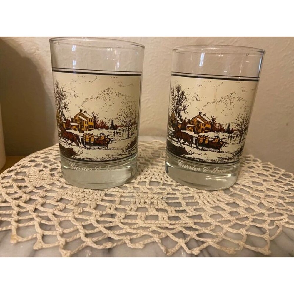 Vintage 1981 Arby's Currier & Ives "American Farm in Winter" Glasses - Pair of 2